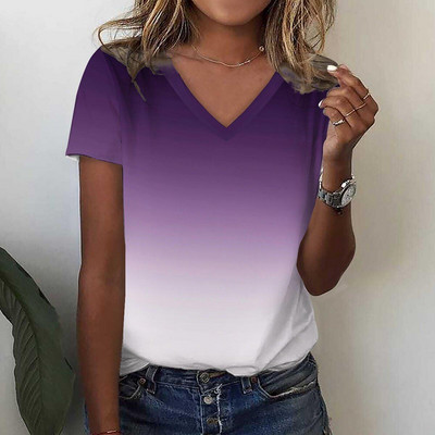 Tricou de damă 3d, simplu, imprimare în culori uni, Topuri cu decolteu în V, de vară, retro, Harajuku, pentru damă