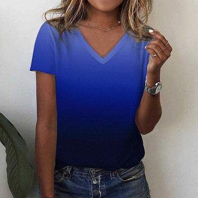 Tricou de damă 3d, simplu, imprimare în culori uni, Topuri cu decolteu în V, de vară, retro, Harajuku, pentru damă