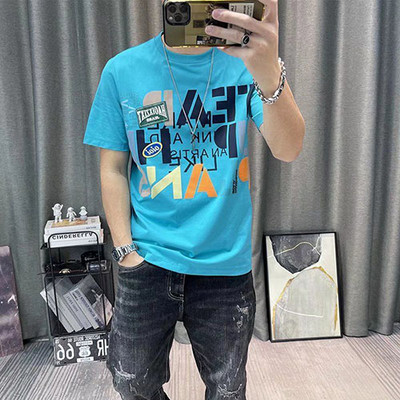 Meeste lühikeste varrukatega puhtast puuvillast 2023. aasta suvi uue moeprindiga Trend All Match Slim Crewneck T-särk