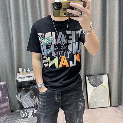 Meeste lühikeste varrukatega puhtast puuvillast 2023. aasta suvi uue moeprindiga Trend All Match Slim Crewneck T-särk