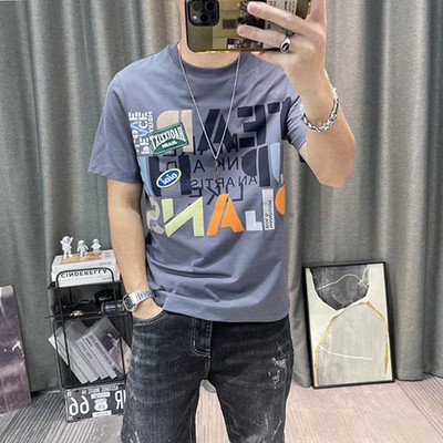 Meeste lühikeste varrukatega puhtast puuvillast 2023. aasta suvi uue moeprindiga Trend All Match Slim Crewneck T-särk