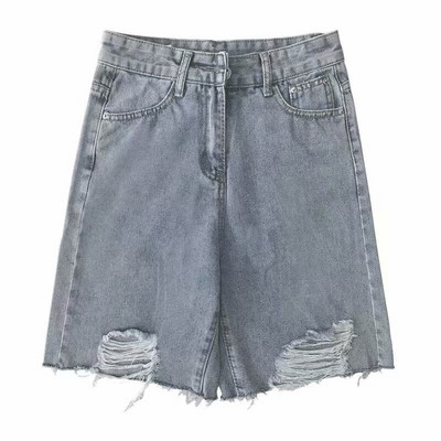 Naiste lühikesed püksid, teksapüksid, kooritud karusnahaga voodriga vintage Harajuku kõrge vöökohaga lahtised laiad jalad, sirged, sobivad õpilastele Lihtsad trendikad augud