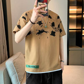 Divat, O-nyakú, alkalmi nyomott rövid ujjú póló Férfi ruházat 2024 tavaszi nyár laza koreai felsők, póló