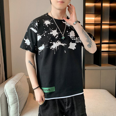 Divat, O-nyakú, alkalmi nyomott rövid ujjú póló Férfi ruházat 2024 tavaszi nyár laza koreai felsők, póló