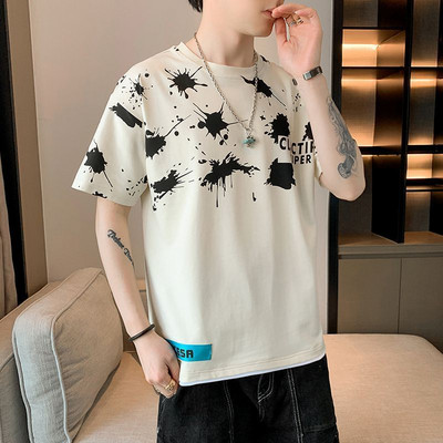 Divat, O-nyakú, alkalmi nyomott rövid ujjú póló Férfi ruházat 2024 tavaszi nyár laza koreai felsők, póló