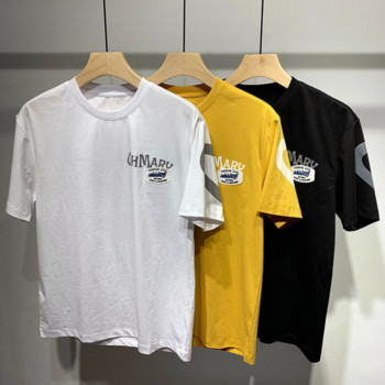 Тениска за мъже, горещ памук, ново през лятото, бяло горнище, полиестерно облекло, щампа, мъжки тениски, аниме, улично облекло, жълто, V-образно деколте, фитнес