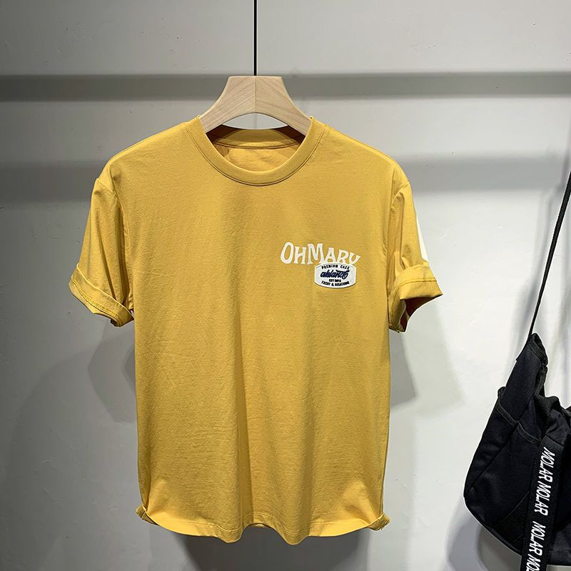 Tricou pentru bărbați Bumbac fierbinte Nou în vară Top alb Îmbrăcăminte din poliester Imprimat Tricouri pentru bărbați Anime Streetwear O gât Galben V Gym