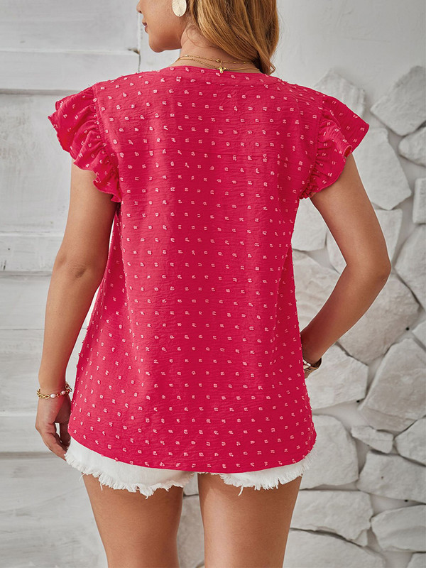 Tricou fără mâneci cu decolteu în V trandafir pentru femei Vestă solidă cu buline Office Lady Summer Elegant Tank Tops