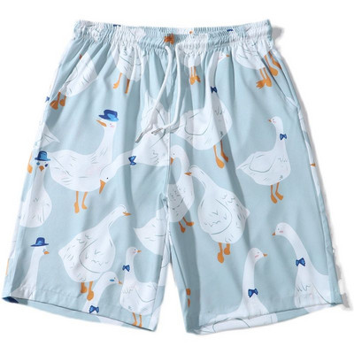 Nyári utcai ruházat rövid melegítőnadrágok Harajuku Hip Hop Goose Full Print Alkalmi rövidnadrágok Férfi Ins Laza pár Hawaii Beach Shorts
