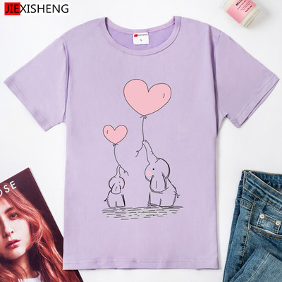 Kawaii drăguț elefant balon cu imprimeu tricou femei 2024 vară amuzant tricou cu mânecă scurtă Plus Size Casual Tops tricouri