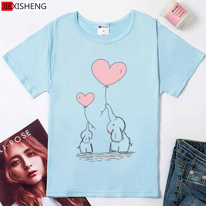 Kawaii drăguț elefant balon cu imprimeu tricou femei 2024 vară amuzant tricou cu mânecă scurtă Plus Size Casual Tops tricouri