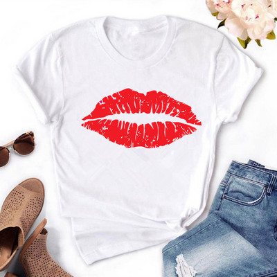 Naiste värvitud huultega värvitud T-särk, puuvillane, lühikeste varrukatega, ümara kaelusega, suvised topid, seksikas mood, uus, HH240