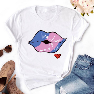 Naiste värvitud huultega värvitud T-särk, puuvillane, lühikeste varrukatega, ümara kaelusega, suvised topid, seksikas mood, uus, HH240