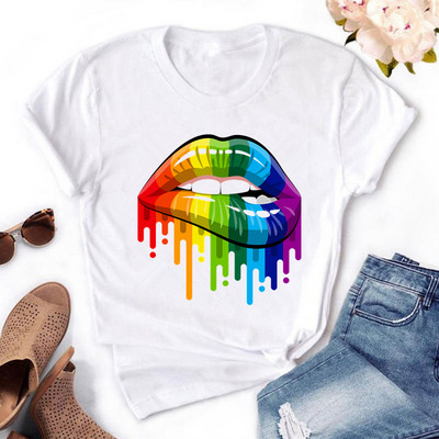 Naiste värvitud huultega värvitud T-särk, puuvillane, lühikeste varrukatega, ümara kaelusega, suvised topid, seksikas mood, uus, HH240