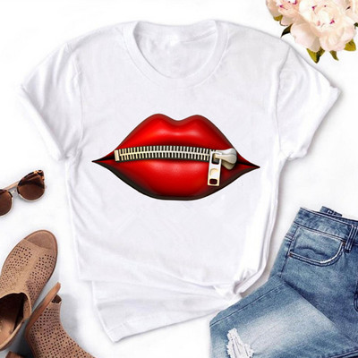 Naiste värvitud huultega värvitud T-särk, puuvillane, lühikeste varrukatega, ümara kaelusega, suvised topid, seksikas mood, uus, HH240