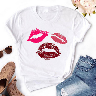 Naiste värvitud huultega värvitud T-särk, puuvillane, lühikeste varrukatega, ümara kaelusega, suvised topid, seksikas mood, uus, HH240