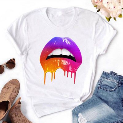 Naiste värvitud huultega värvitud T-särk, puuvillane, lühikeste varrukatega, ümara kaelusega, suvised topid, seksikas mood, uus, HH240