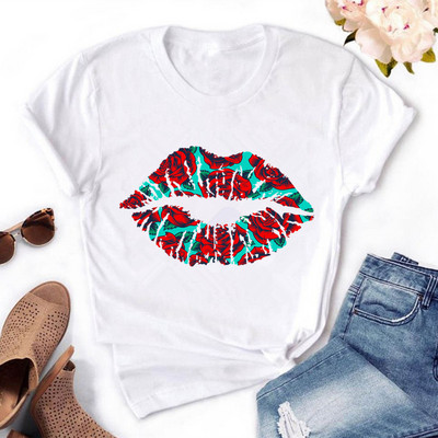 Naiste värvitud huultega värvitud T-särk, puuvillane, lühikeste varrukatega, ümara kaelusega, suvised topid, seksikas mood, uus, HH240