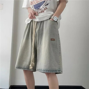 Летни тънки свободни ежедневни американски ретро панталони с пет точки, мъжки стил, памучни шорти, прави цилиндрична форма