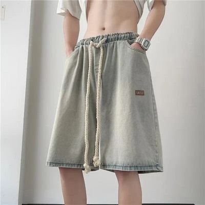 Vară, cu potrivire subțire, lejeră, casual, americană, retro, cu șnur, pantaloni în cinci puncte, stil bărbați, pantaloni scurți din bumbac, în formă de cilindru drept