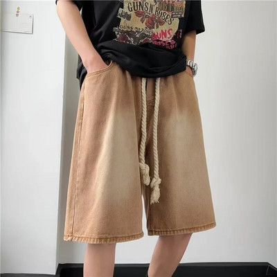 Vară, cu potrivire subțire, lejeră, casual, americană, retro, cu șnur, pantaloni în cinci puncte, stil bărbați, pantaloni scurți din bumbac, în formă de cilindru drept