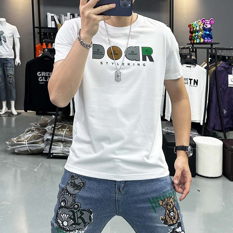 T-särk meeste suvine uus trükitud lühikeste varrukatega moodne ümara kaelusega Trendikas ülaosa siidist puuvillast alaosa T-särgid Slim Fit meeste riided