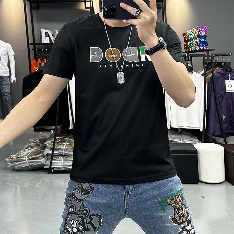 T-särk meeste suvine uus trükitud lühikeste varrukatega moodne ümara kaelusega Trendikas ülaosa siidist puuvillast alaosa T-särgid Slim Fit meeste riided