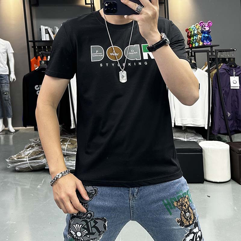 T-särk meeste suvine uus trükitud lühikeste varrukatega moodne ümara kaelusega Trendikas ülaosa siidist puuvillast alaosa T-särgid Slim Fit meeste riided