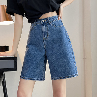 Naiste teksapüksid 2024 Suvised vintage tänavarõivad Naiste kõrge vöökohaga laia säärega sirged lühikesed püksid, ühevärvilised naiste teksapüksid