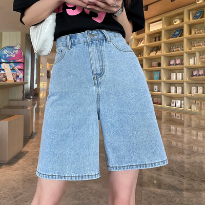 Naiste teksapüksid 2024 Suvised vintage tänavarõivad Naiste kõrge vöökohaga laia säärega sirged lühikesed püksid, ühevärvilised naiste teksapüksid