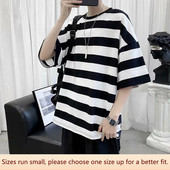 Muška crno-bijela majica kratkih rukava s kratkim rukavima u stilu Hong Konga Trendy široka osnovna košulja s okruglim izrezom Bodi majica s rukavima u pet točaka