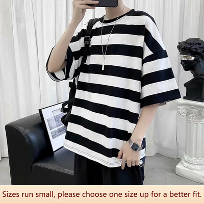 Tricou cu mânecă scurtă în dungi, alb, negru
