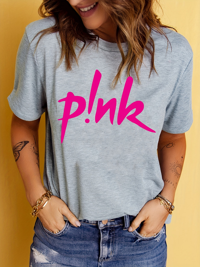 Ženska majica s printom slova - ležerna majica kratkih rukava s okruglim izrezom za ljeto i proljeće