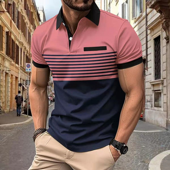 Лятна нова, горещо продавана мъжка поло тениска с поло яка против бръчки, райе, контрастен цвят, къс ръкав, ежедневна спортна мода, S