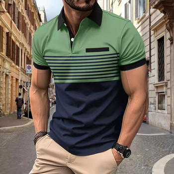 Лятна нова, горещо продавана мъжка поло тениска с поло яка против бръчки, райе, контрастен цвят, къс ръкав, ежедневна спортна мода, S