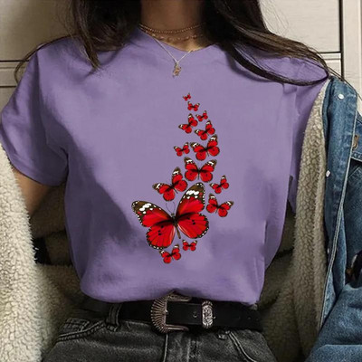 Vicces pillangós divat nyomott ing női nyári személyre szabott kreatív pillangó mintás póló Aranyos pillangós póló