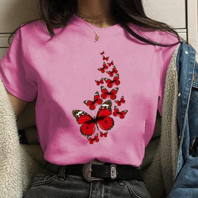 Vicces pillangós divat nyomott ing női nyári személyre szabott kreatív pillangó mintás póló Aranyos pillangós póló