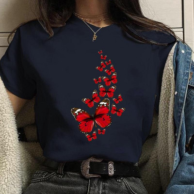 Vicces pillangós divat nyomott ing női nyári személyre szabott kreatív pillangó mintás póló Aranyos pillangós póló