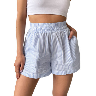 Ženske modne široke kratke hlače s prugama, kratke hlače s visokim elastičnim strukom, ljetne ležerne kratke hlače