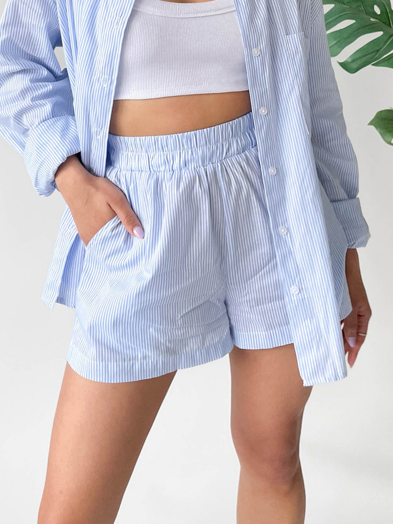 Ženske modne široke kratke hlače s prugama, kratke hlače s visokim elastičnim strukom, ljetne ležerne kratke hlače