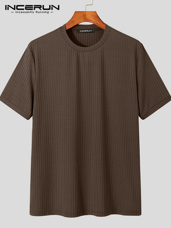 INCERUN Fashion Casual Style Нови мъжки дизайн с О-образно деколте Niche Camiseta Стилни раирани плътни удобни тениски с къс ръкав S-5XL