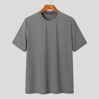 INCERUN Fashion Casual Style Uus Meeste O-kaelusega Disain Niche Camiseta Stiilne Triibuline Solid Mugavad Lühikeste varrukatega T-särgid S-5XL
