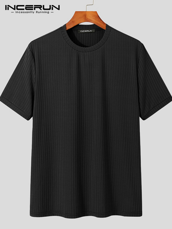 INCERUN Fashion Casual Style Uus Meeste O-kaelusega Disain Niche Camiseta Stiilne Triibuline Solid Mugavad Lühikeste varrukatega T-särgid S-5XL
