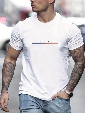 Мъжка тениска 100 Cotton Paris с къс ръкав Топ свободна тениска Марка Висококачествено мъжко облекло S-4XL Мъжка ежедневна тениска за пазаруване