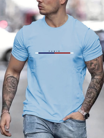 Мъжка тениска 100 Cotton Paris с къс ръкав Топ свободна тениска Марка Висококачествено мъжко облекло S-4XL Мъжка ежедневна тениска за пазаруване