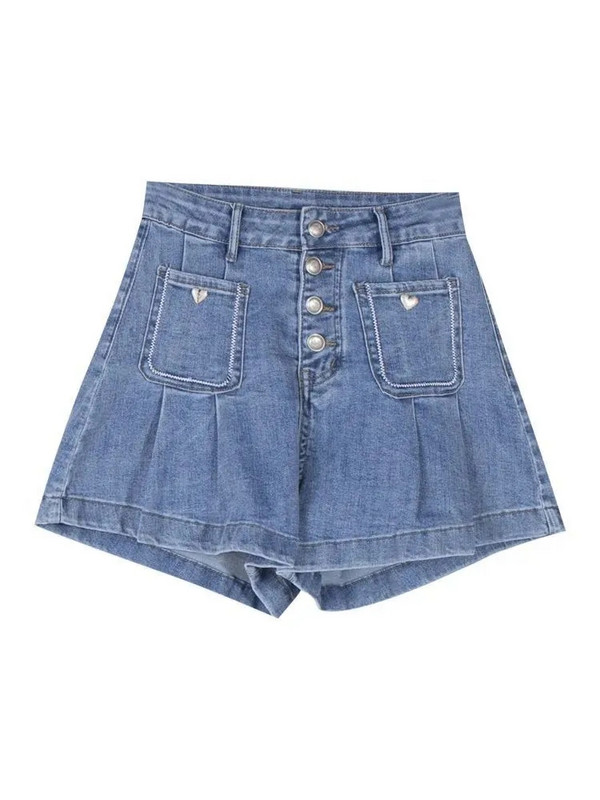 Pantaloni scurți din denim cu un singur piept, femei, 2024, vara, coreeană, talie înaltă, subțire, largi, picior lat, pantaloni cald, îmbrăcăminte de stradă, blugi scurti