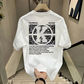 Tricou grafic Harajuku pentru bărbați, tipărit cu litere Kpop, ocazional de vară, cu mâneci scurte, hip-hop, cu gâtul O, cămăși negre Topuri Streetwear