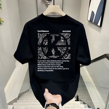 Ανδρικό γραφικό μπλουζάκι Harajuku μόδας Kpop Letter print Casual καλοκαιρινό κοντό μανίκι Hip-hop μαύρα πουκάμισα με λαιμόκοψη Μπλούζες Streetwear