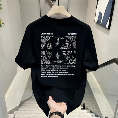 Tricou grafic Harajuku pentru bărbați, tipărit cu litere Kpop, ocazional de vară, cu mâneci scurte, hip-hop, cu gâtul O, cămăși negre Topuri Streetwear