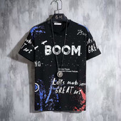 Reducere fierbinte Tricou pentru bărbați Top cu mânecă scurtă de vară Cămașă coreeană cu litere graffiti Tricouri O-Gât Îmbrăcăminte supradimensionată largi pentru bărbați 2023
